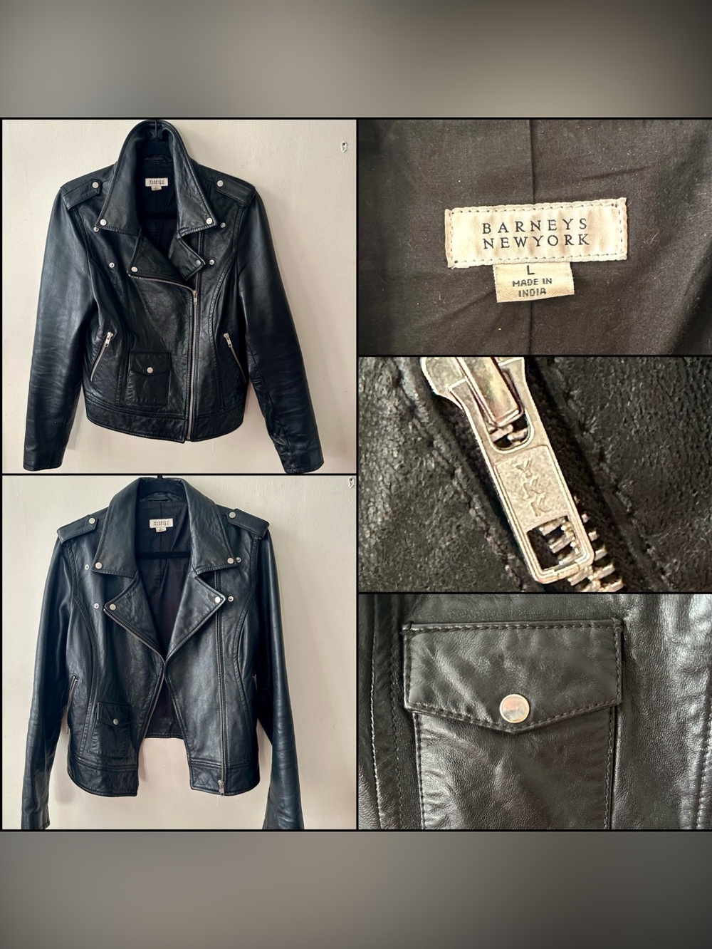 AUTH Vtg 90’s Barneys New York Soft Black Leather Moto Jacket Large Retail $895 - Picture 8 of 8